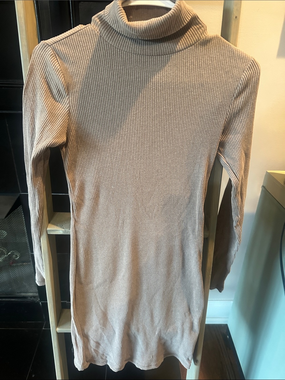 Old Navy Beige Ribbed Turtleneck Long Sleeve Dress